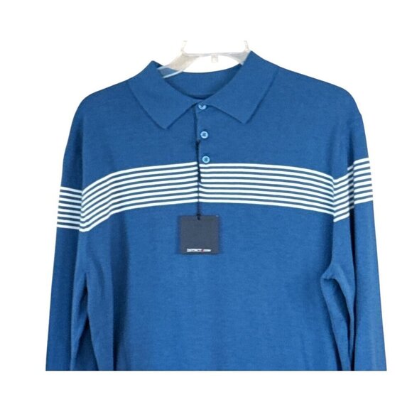 Dstrct&row Men's Striped Long Sleeve Polo Shirt Blue White Size L NWT - Picture 3 of 7